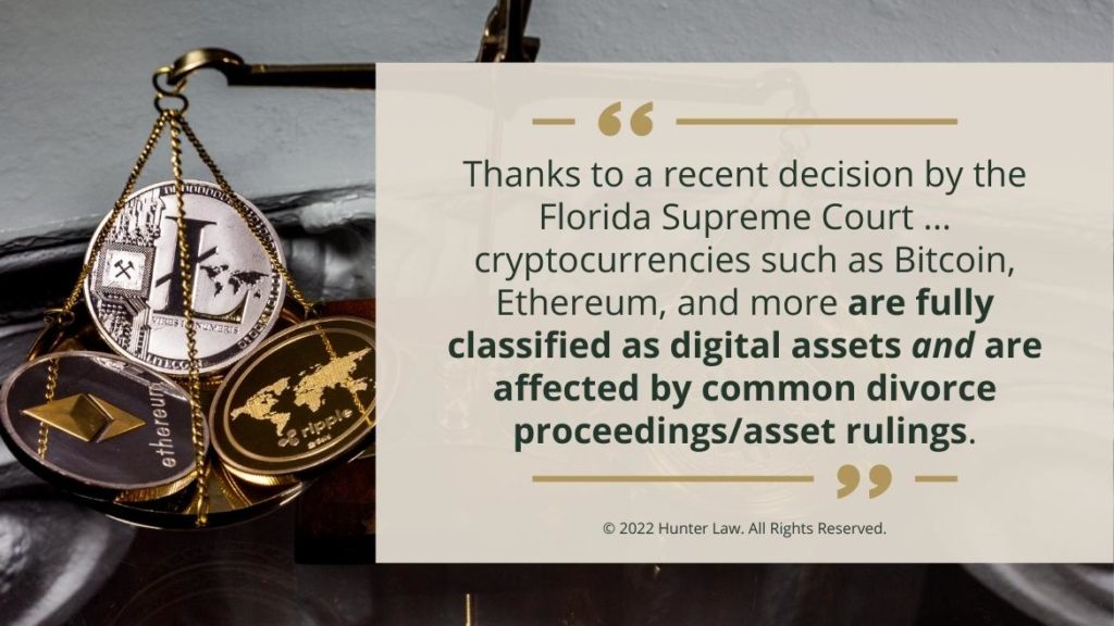 Callout 1: Cryptocurrency coin on balance - Florida Supreme Court decision about decision about cryptocurrency in a divorce
