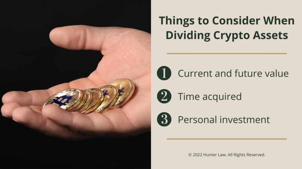 Callout 3: Open palm holding bitcoins - 3 things to consider when dividing crypto assets