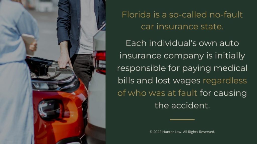 Callout 1: Two drivers inspect damage from car accident - Florida is a no-fault car insurance state