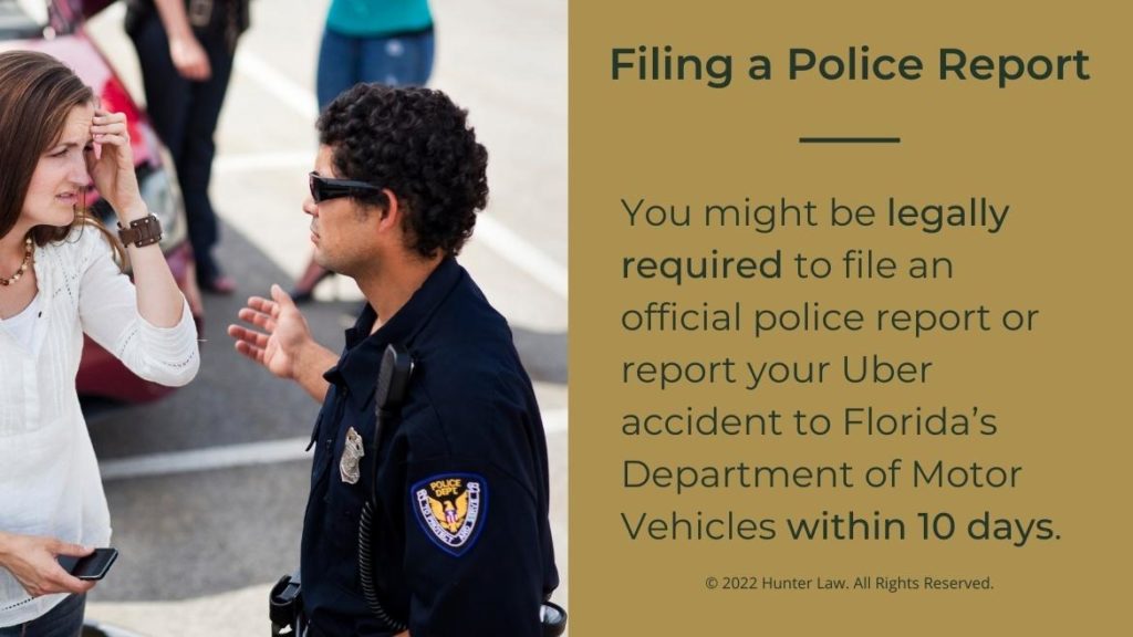 Callout 1: Female accident victim speaking with police officer at scene of accident - Filing a Police Report for Uber accident in Florida fact