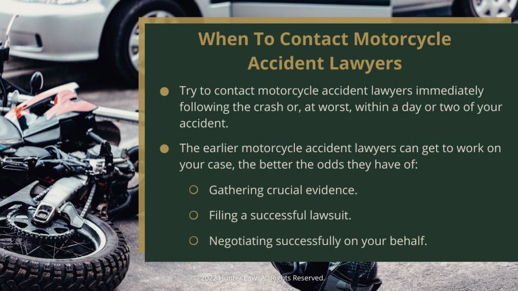 Callout 2: When to contact motorcycle accident lawyers - two bullet points listed