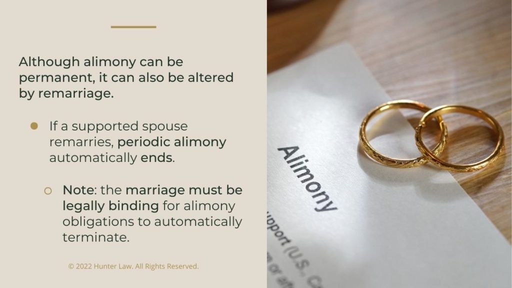 Callout 2: Alimony paper on desk wi- Alimony can be altered by remarriage factsth two wedding bands