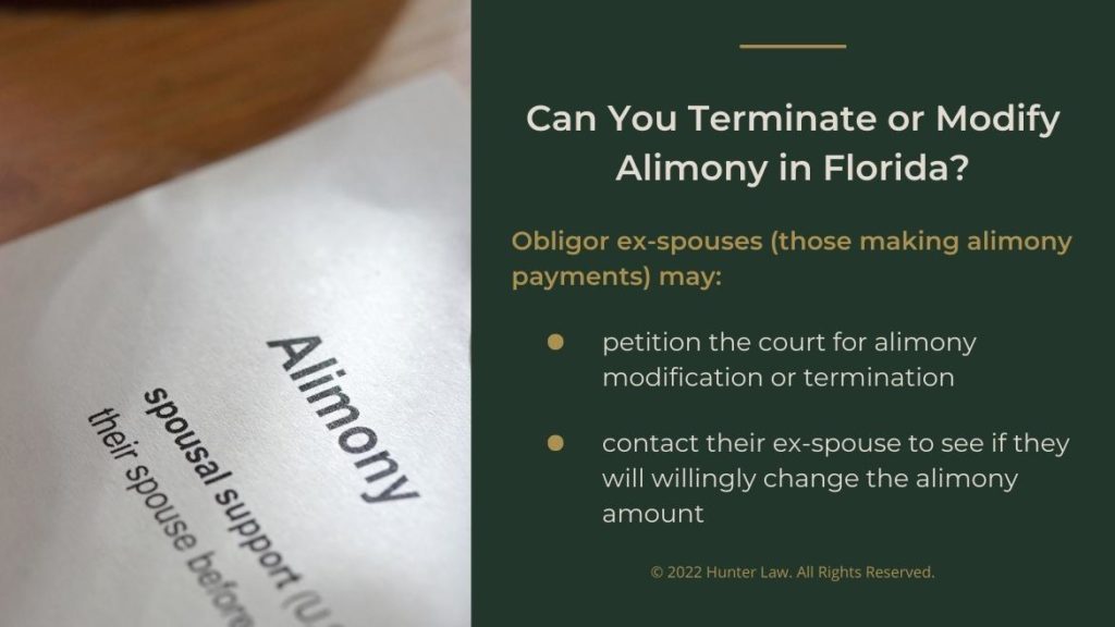 Callout 4: Alimony paper on desk- Can you terminate or modify alimony in Florida? two facts listed