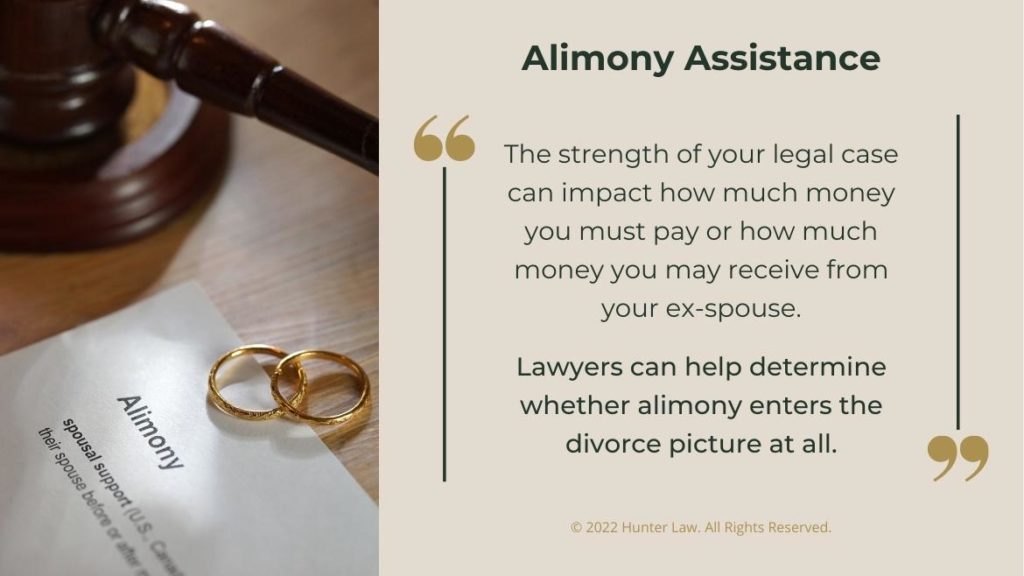 Callout 3: Alimony paper on judges desk with 2 wedding bands- alimony assistance quote from text