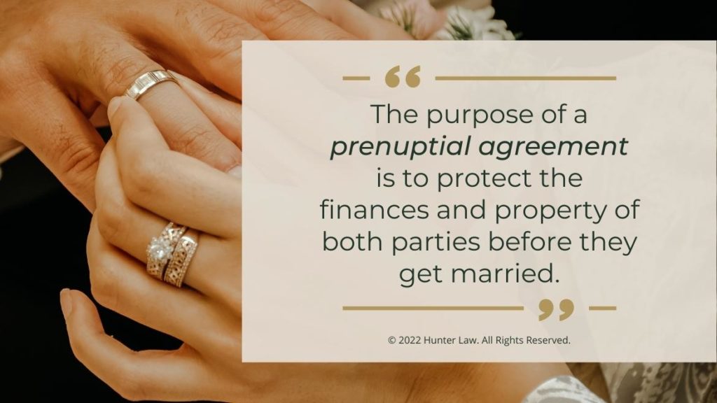 Callout 4: Close-up of hands exchanging wedding bands in wedding ceremony- Prenuptial agreement purpose quote