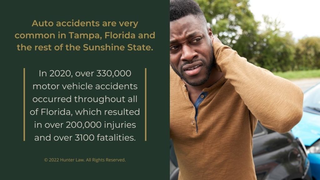 Callout 1: Male auto accident victim holding back of neck in pain- auto accident stats for Tampa, Florida