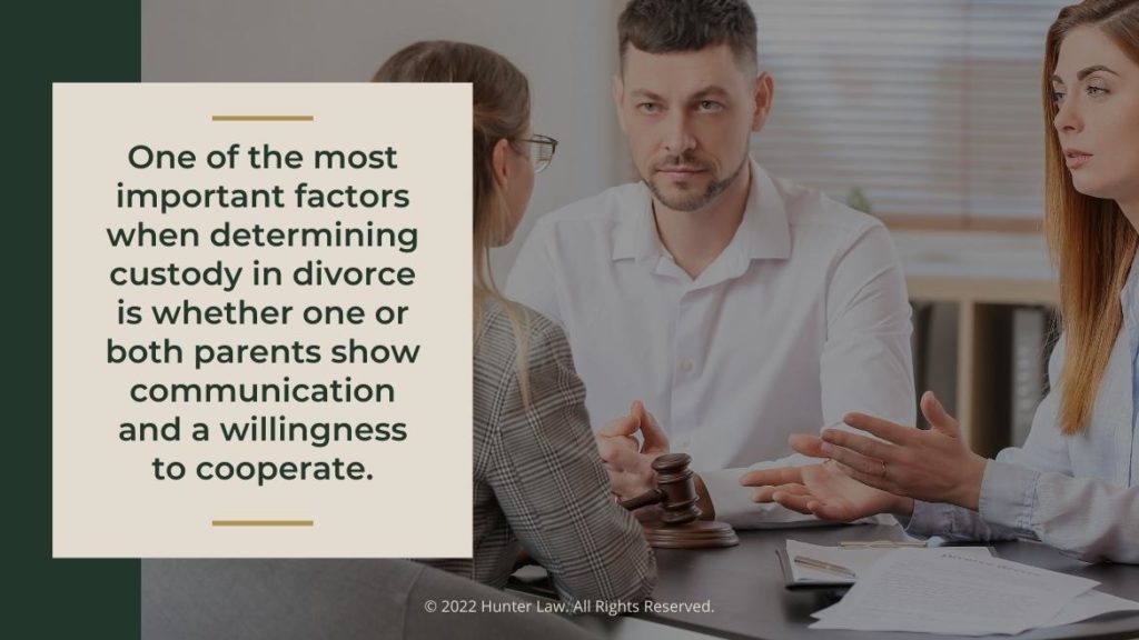 Callout 4: Family law attorney talking with young couple in her office- one important factor when determining custody in divorce