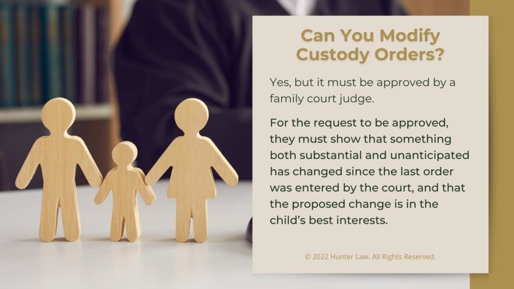Callout 4: 3 wooden family figures on judges bench - Can you modify custody orders? quote from text