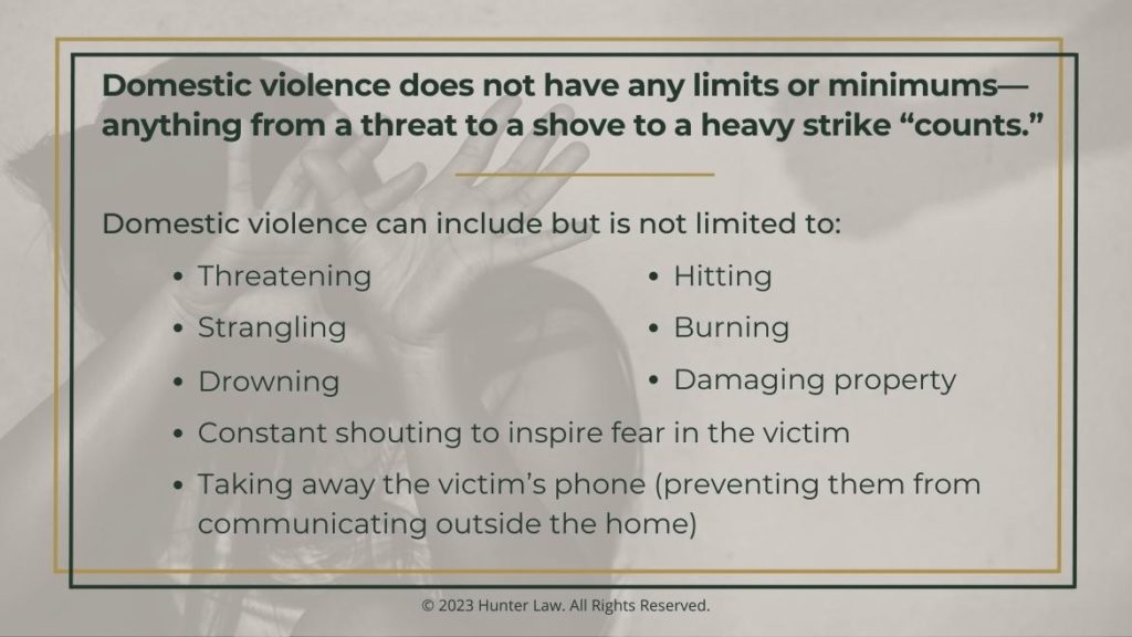 Callout 1: domestic violence can include but is not limited to- 8 types listed.