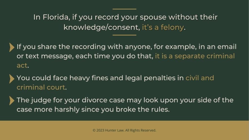 Callout 3: it's a felony in Florida if you record your spouse without their knowledge or consent- three facts listed