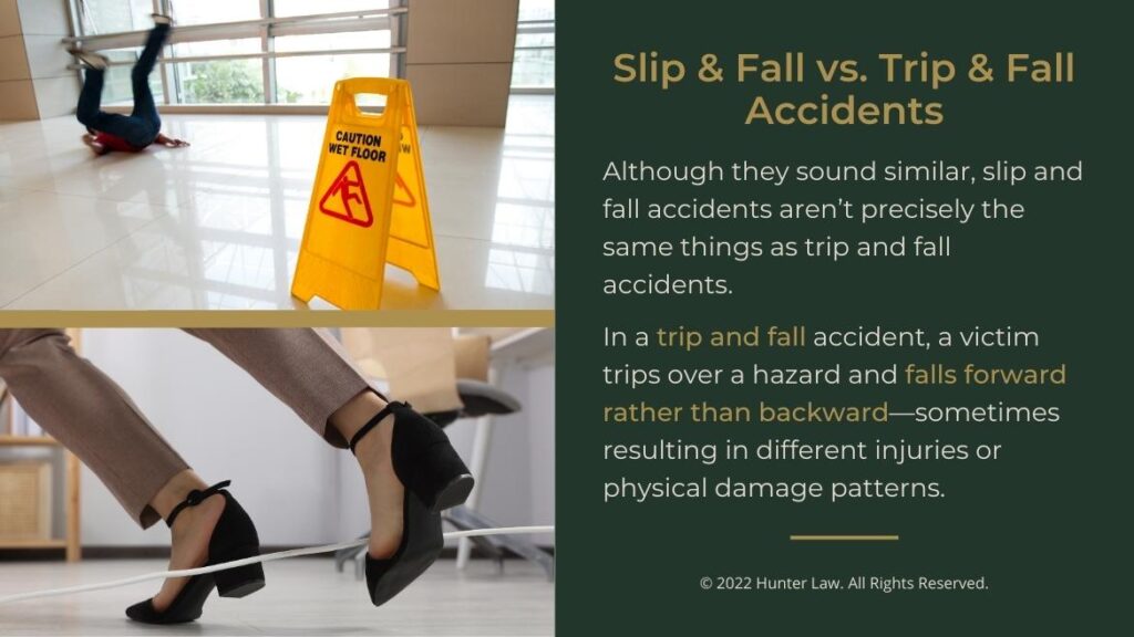 Callout 3: male slips and falls on wet floor - female trips over cord in office- slip & fall vs. trip & fall accidents - difference explained
