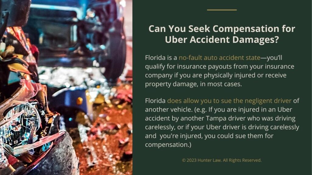 Callout 3: Close up of auto crash damages- Can you seek compensation for Uber accident damages? 2 Florida legal facts