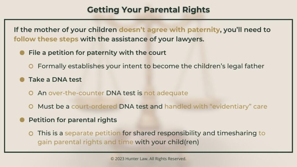 Callout 4: Justice scale background- Getting your parental rights - three steps listed