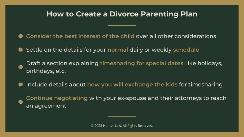 Callout 3: How to create a divorce parenting plan- 5 steps listed.