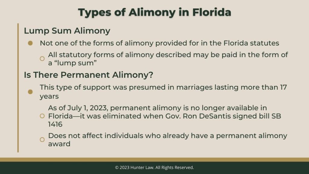 Callout 3" Facts about Lump Sum alimony and permanent alimony in Florida 2023.