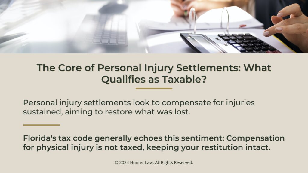 Callout 2: Tax accountant calculating taxes by hand- The core of personal injury settlements: what qualifies as taxable? two facts