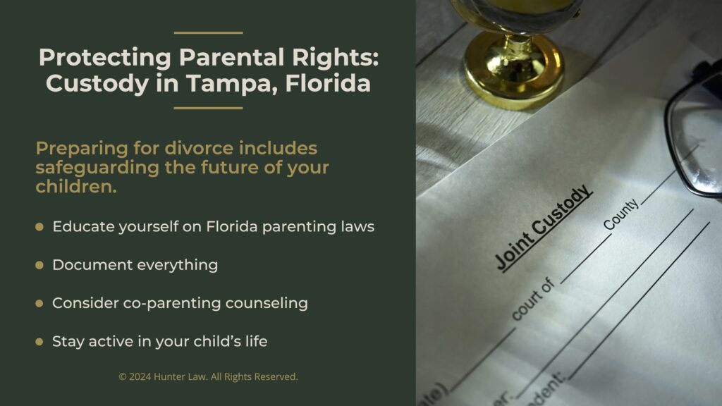 Callout 2: close-up of child custody paperwork- Protecting parental rights: custody in Tampa, Florida.- Four tips.