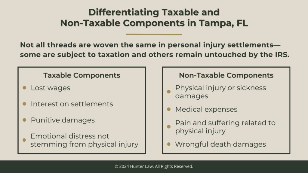 Callout 3: Taxable and non-taxable components in personal injury settlements- two boxes with differences 