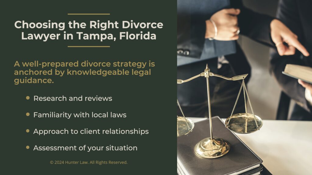 Callout 4: Justice scales on table- Choosing the right divorce lawyers in Tampa, Florida- four benefits
