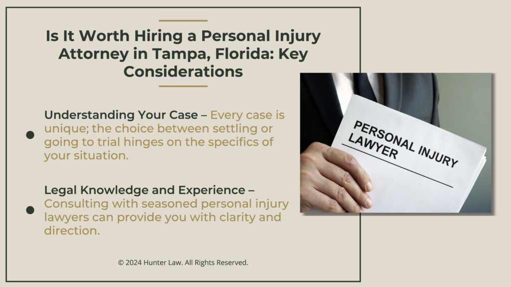 Callout 3: Personal injury lawyer holding law booklet- Is it worth hiring a personal injury attorney in Tampa- key considerations