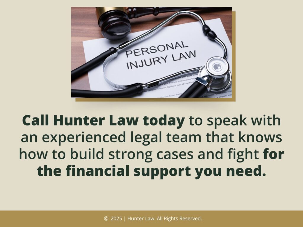 Personal Injury Lawsuit document on desk with stethoscope on top- Call Hunter Law- experienced legal team.