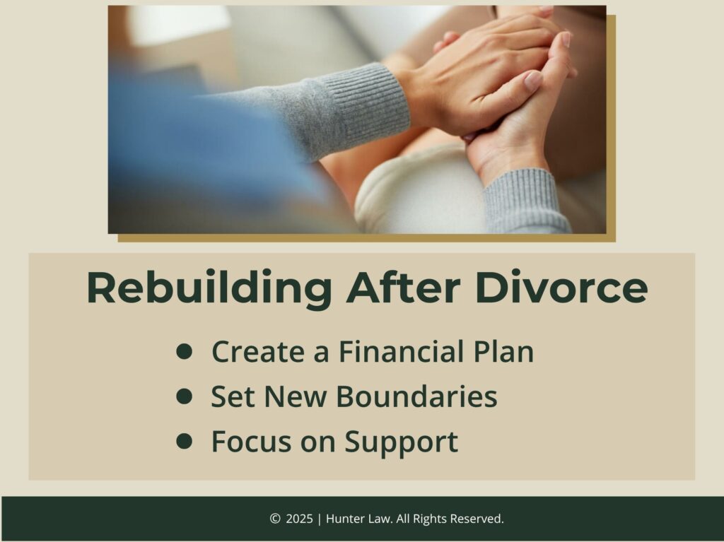 Supportive person holding another's hand to comfort- Three actions for rebuilding after divorce.