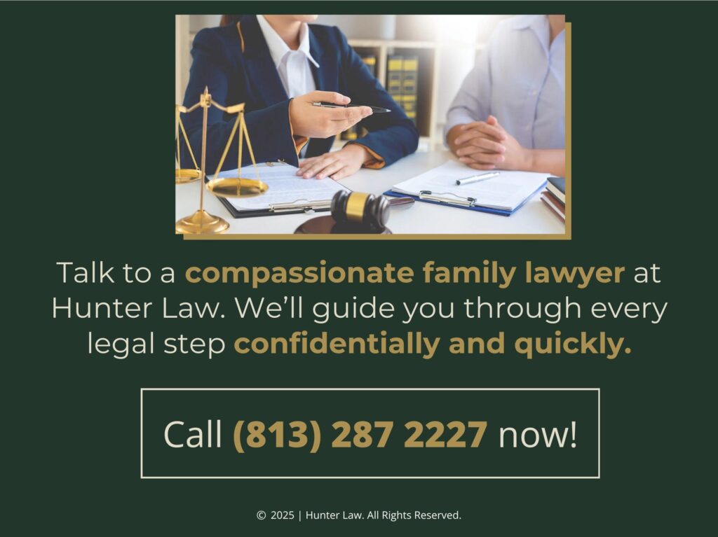 Lawyer and client in office consultation. Hunter Law- Family Law phone number.