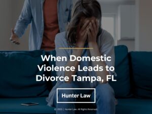Distressed woman covering her eyes with man standing behind her in confrontational manner- When Domestic Violence Leads to Divorce Tampa, FL.