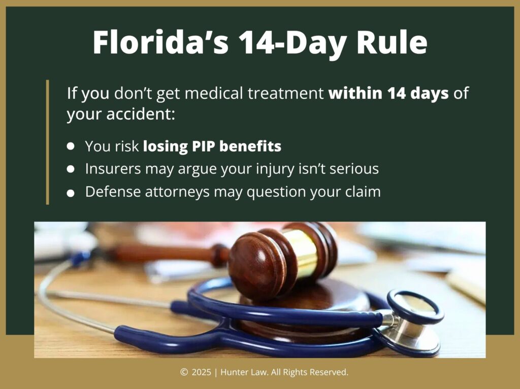 Judges gavel on desk next to stethoscope- Florida's 14-day rule explained.