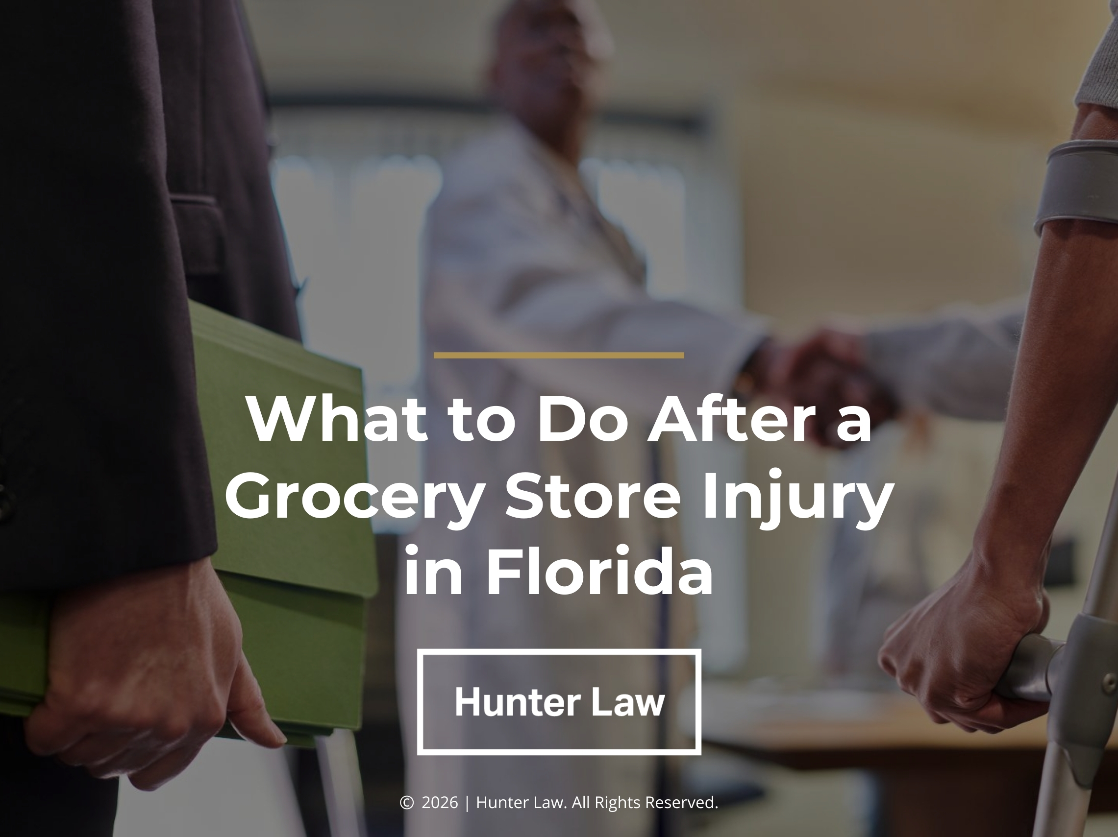 Lawyer and injured man on crutches meet with doctor- what to do after a grocery store injury in Florida.