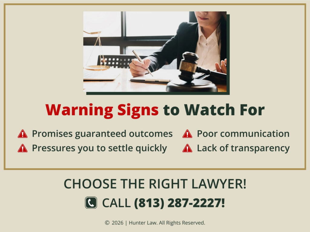 Four warning signs when choosing a divorce lawyer listed. 