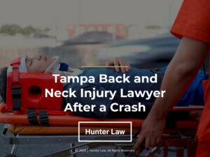 Injured person with neck brace lies on stretcher. Article title.