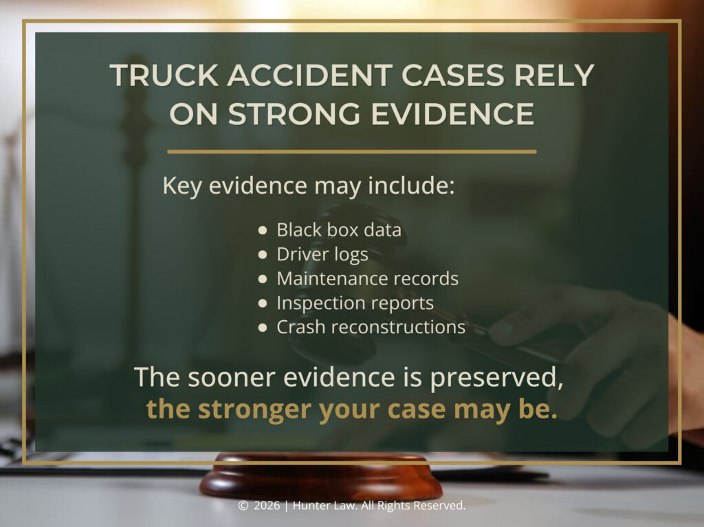 Key evidence in truck accidents. Five listed. 