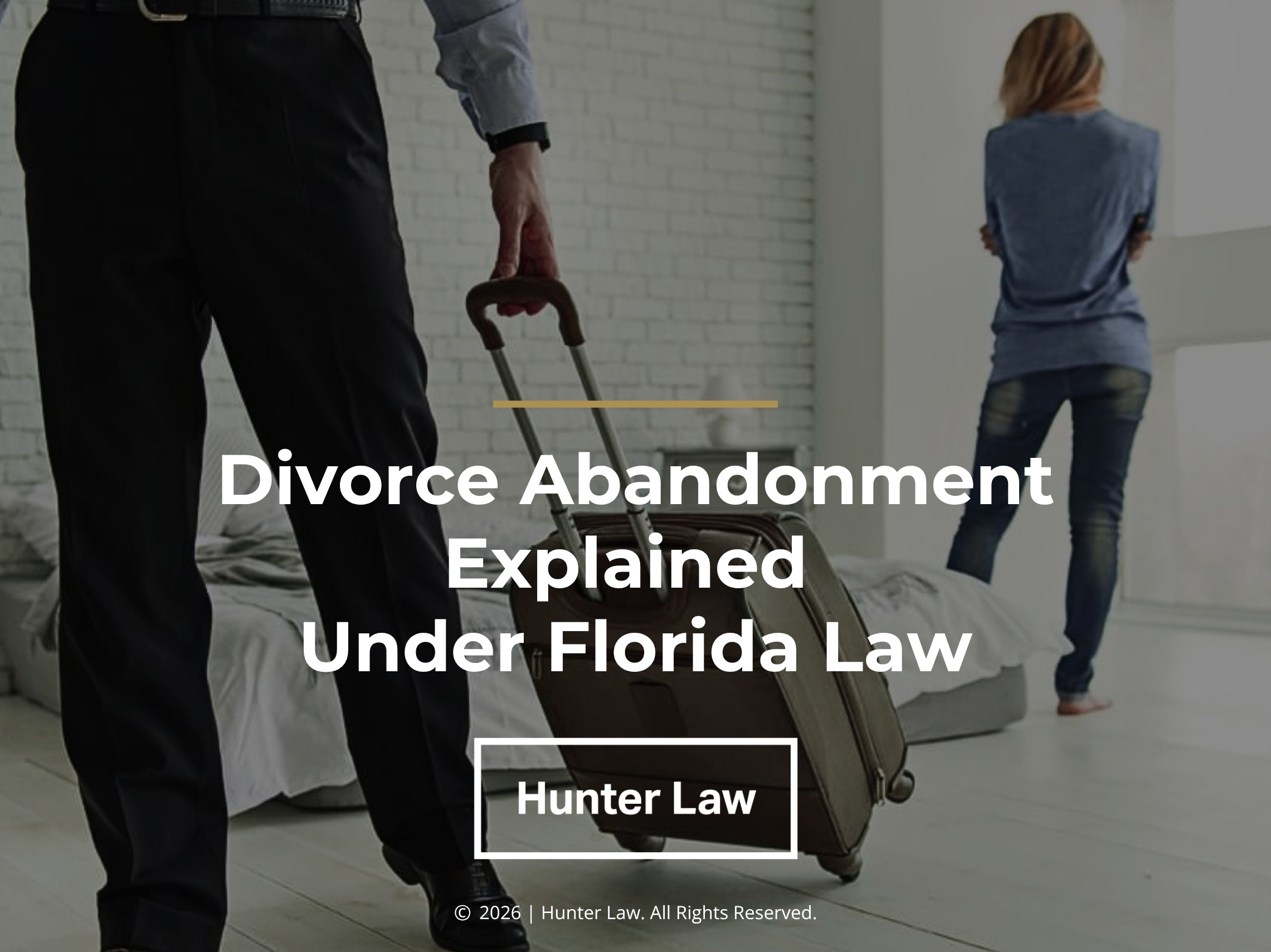 Man pulling a suitcase away from a woman turned away in background. Article title.