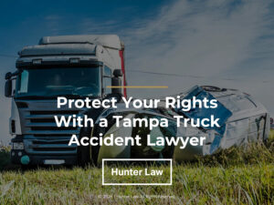 Truck accident with car on grass. Protect Your Rights With a Tampa Truck Accident Lawyer title.