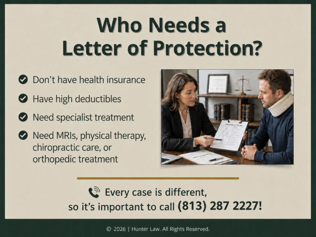 Personal injury lawyer goes over a treatment plan with an injured client. Four factors of who needs a letter of protection.